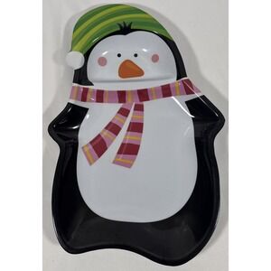 Greenbrier Penguin Chip and Dip Tray Black White Holiday Serving Platter